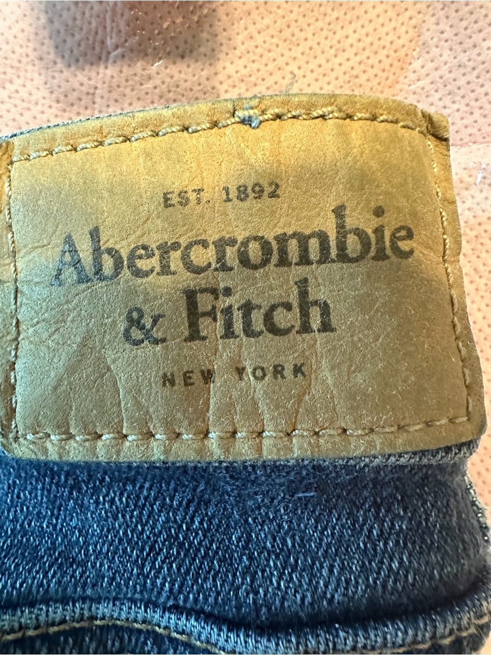 Abercrombie & Fitch Dark Blue Flare Jeans with Knee Distress - Picture 6 of 7